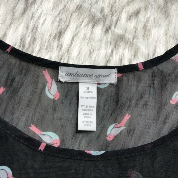 Ambiance Apparel small bird print sheer tank top - Picture 5 of 8